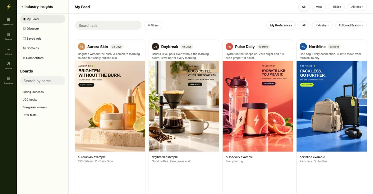 Industry Insights feed of competitor ads