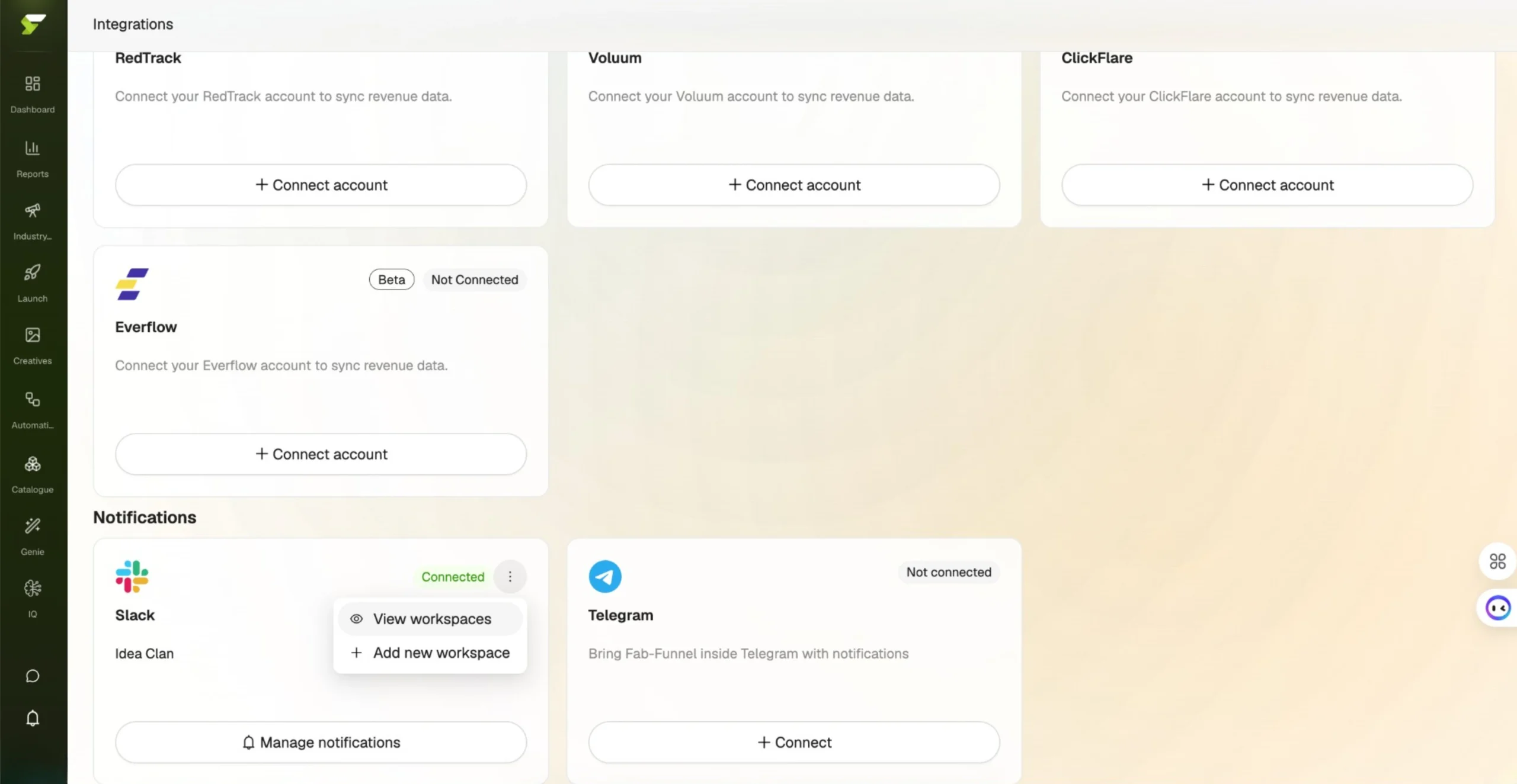 Manage notifications entry point