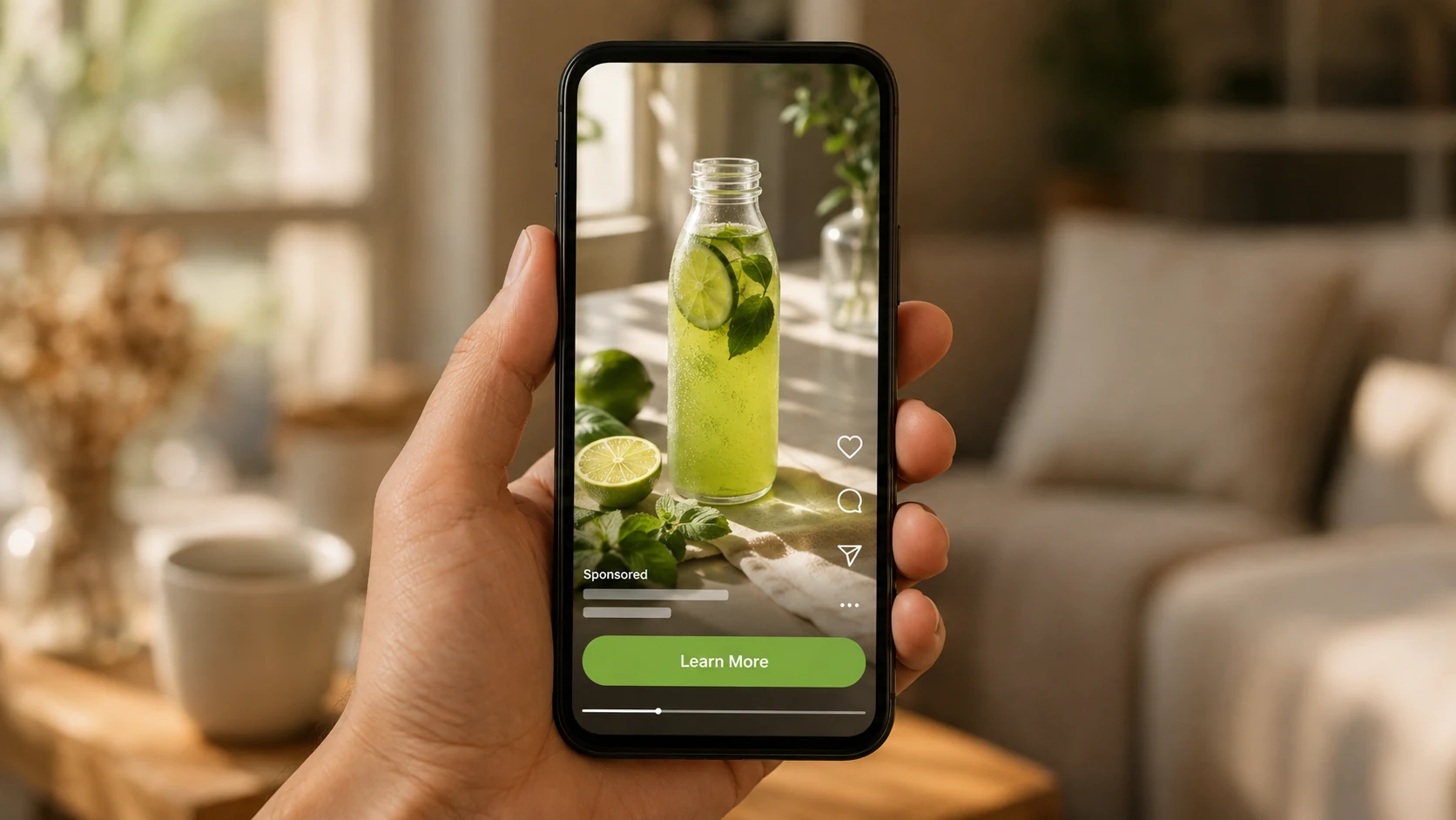 phone showing sponsored in-feed ad