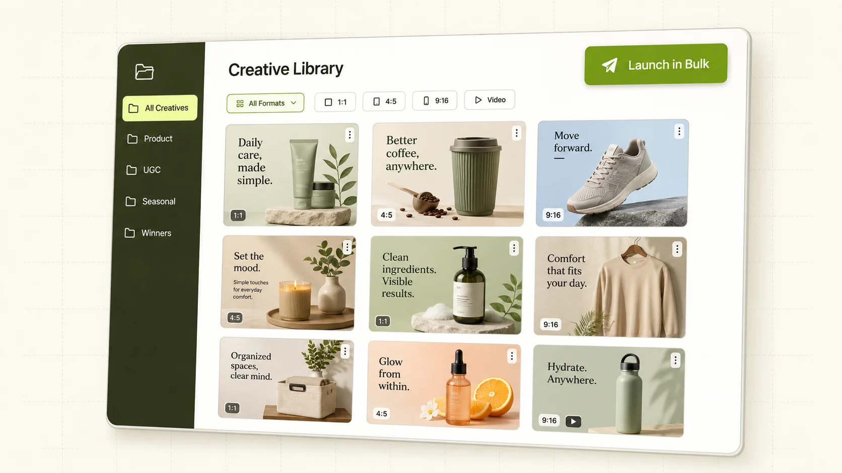 Creative Library UI, Launch in Bulk